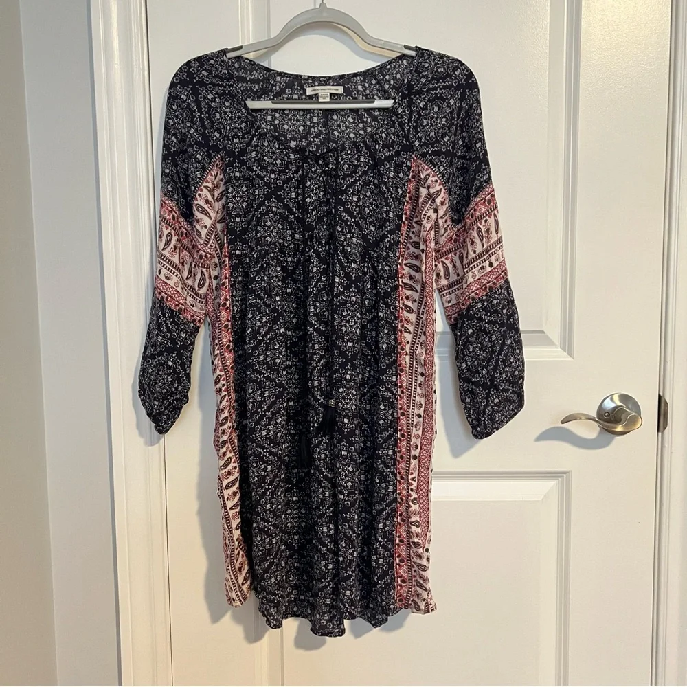 American Eagle Outfitters Navy and Red Printed Boho Tunic - Picture 8 of 8